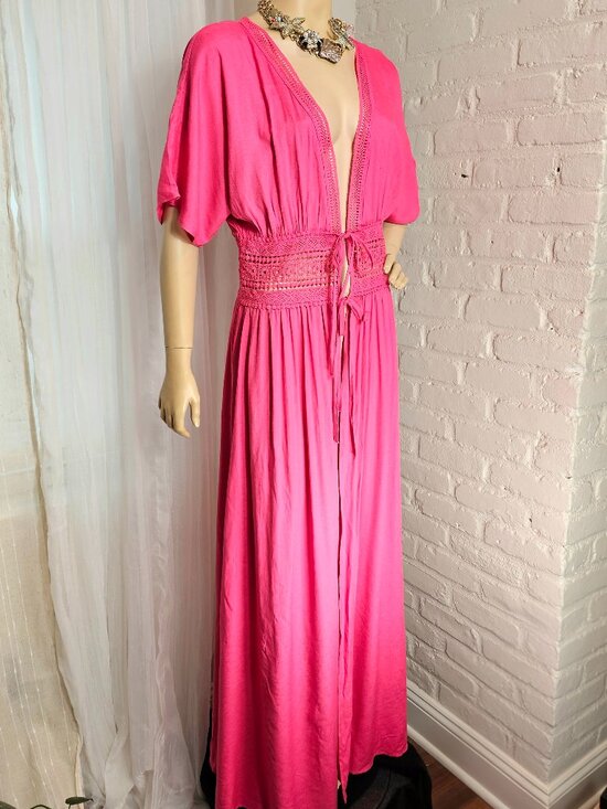 Petal Roz Other - Petal Roz Snooki Shop NWT Pink Maxi Wrap Dress Cover Up Crochet Waist L